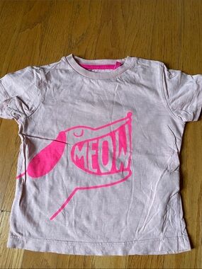 Mini Boden Pink Tee with Hot Pink MEOW Graphic